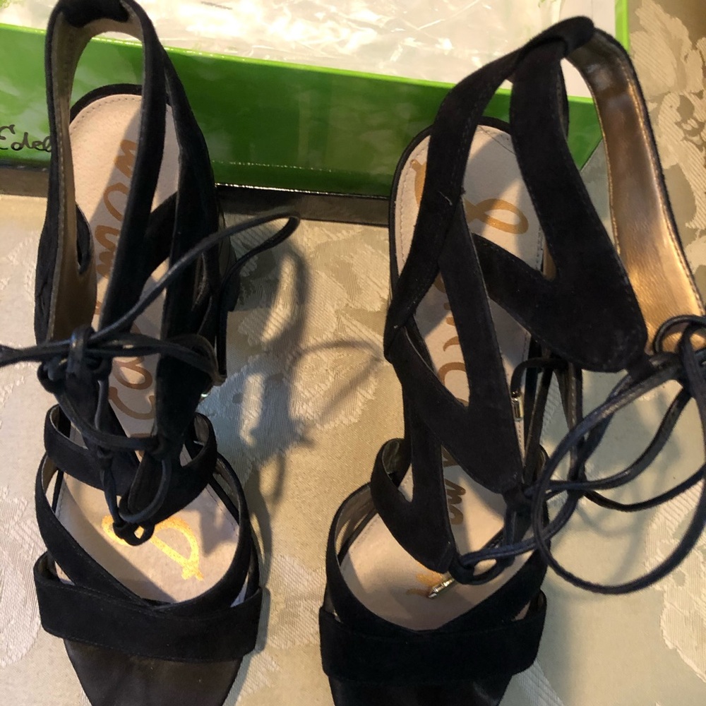 Sam Edelman black suede high heel dress sandals. - Picture 3 of 6